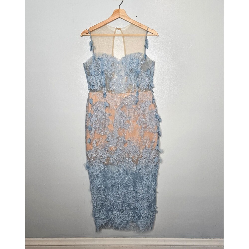 Blue Beaded Lace Midi Dress - Picture 2 of 14